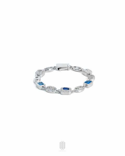 Clustered Blue G Link Bracelet - White Gold