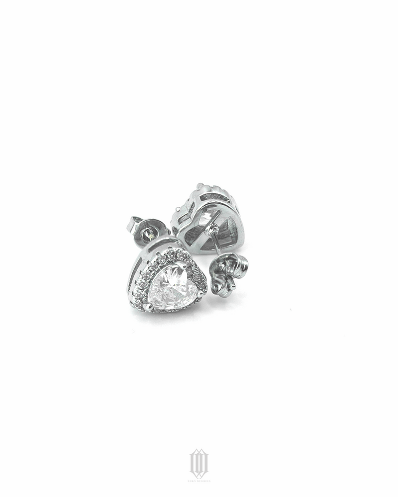 Clustered Heart Cut Earstuds - White Gold