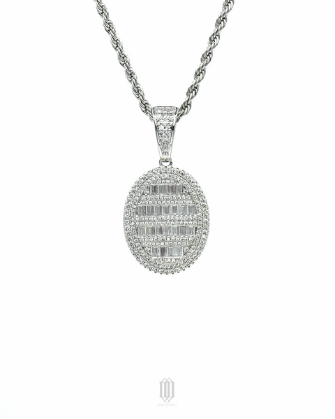 Clustered Oval Baguette Pendant - White Gold