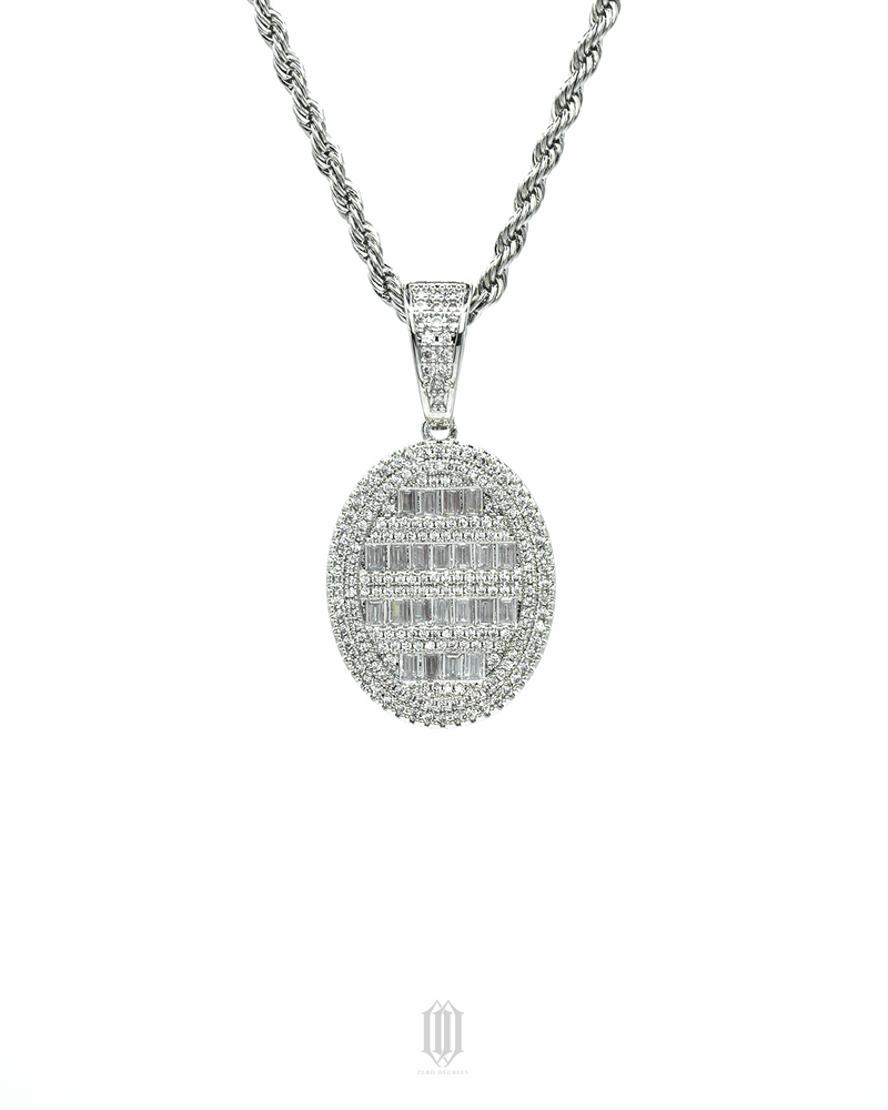 Clustered Oval Baguette Pendant - White Gold