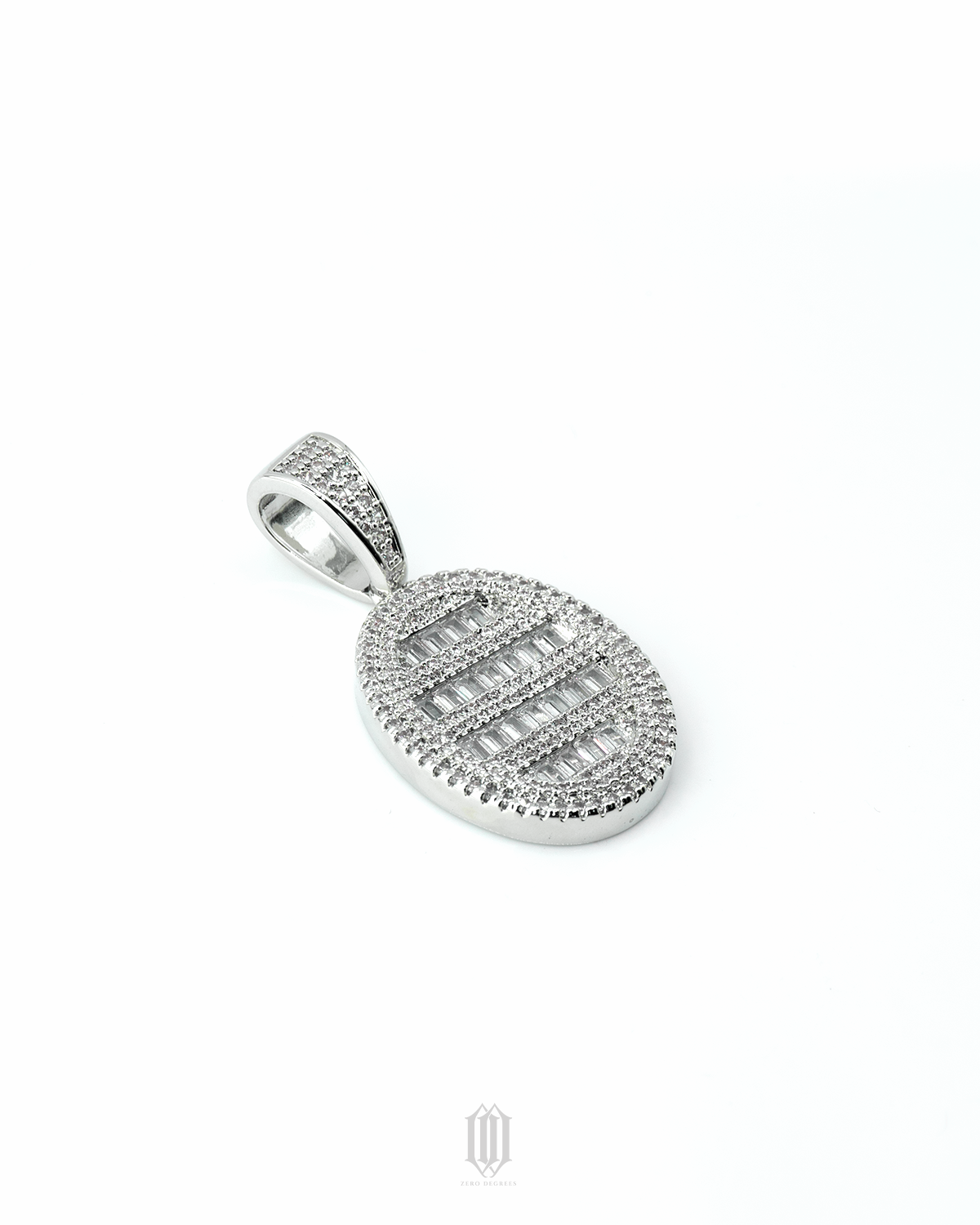 Clustered Oval Baguette Pendant - White Gold