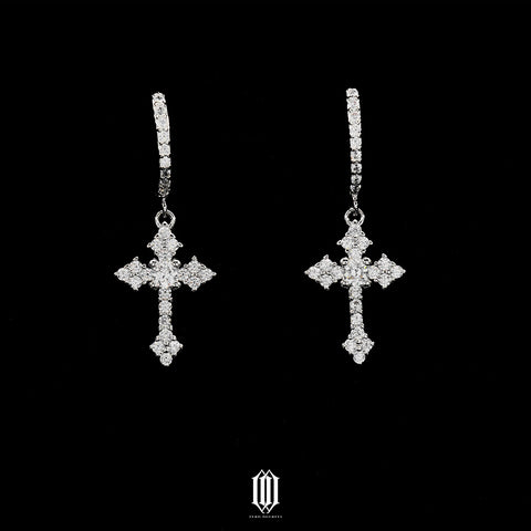 Clustered Cross Earrings - White Gold