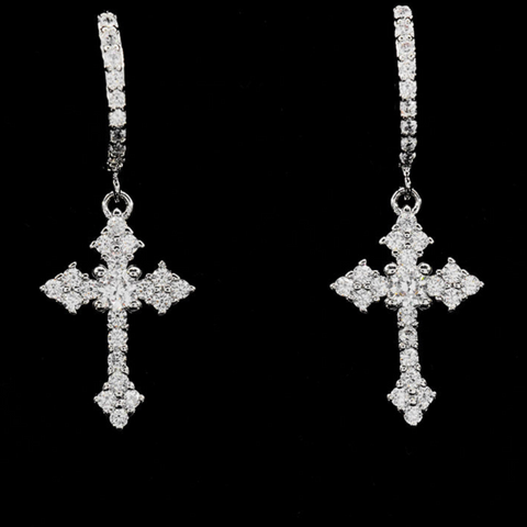 Clustered Cross Earrings - White Gold