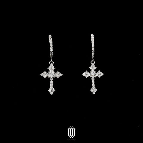 Clustered Cross Earrings - White Gold