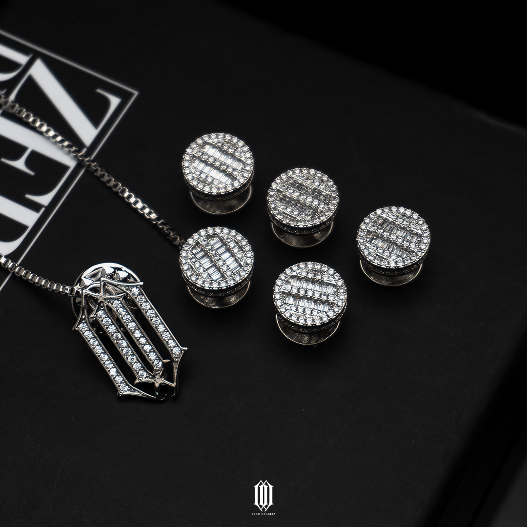 Baguette Stripe Butang Baju - White Gold