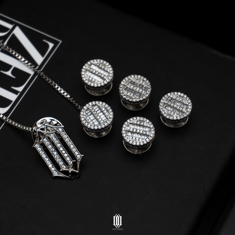 Baguette Stripe Butang Baju - White Gold