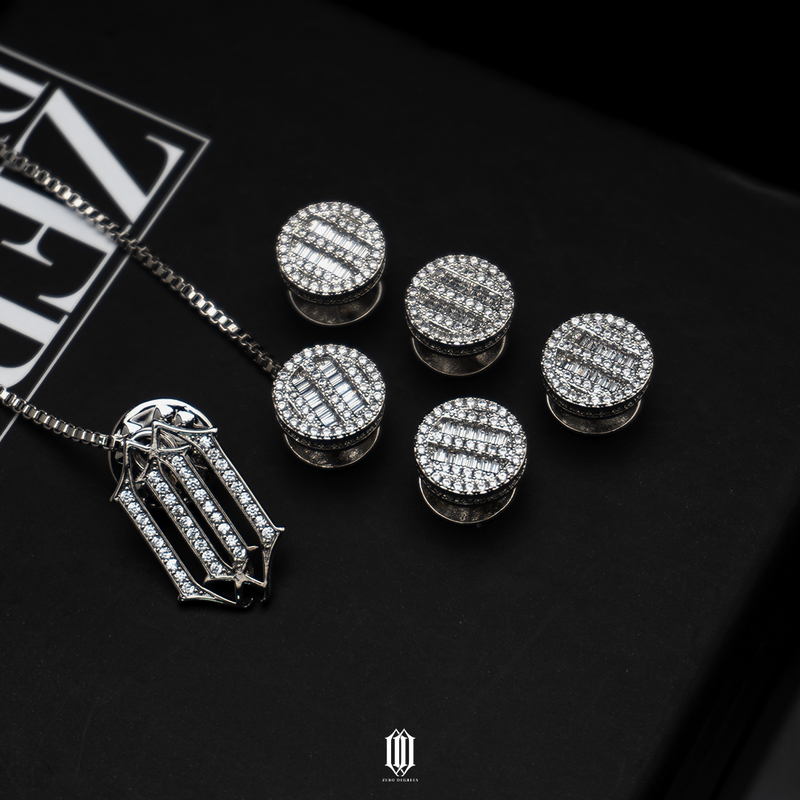 Baguette Stripe Butang Baju - White Gold