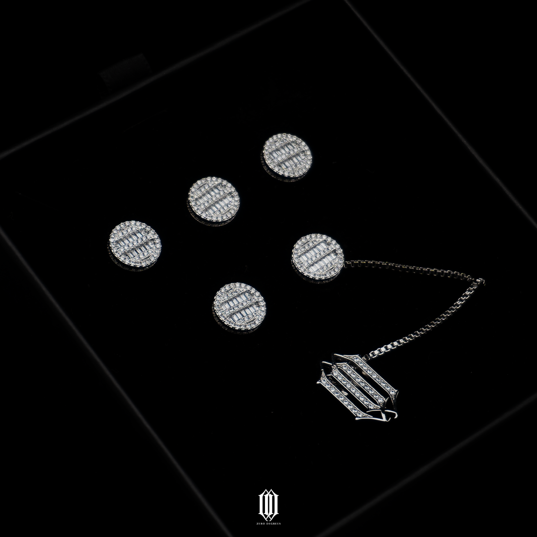 Baguette Stripe Butang Baju - White Gold
