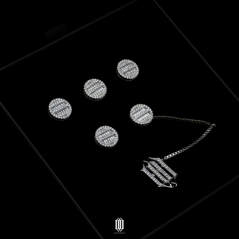 Baguette Stripe Butang Baju - White Gold