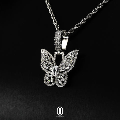 Distinct Cut Butterfly Pendant - White Gold