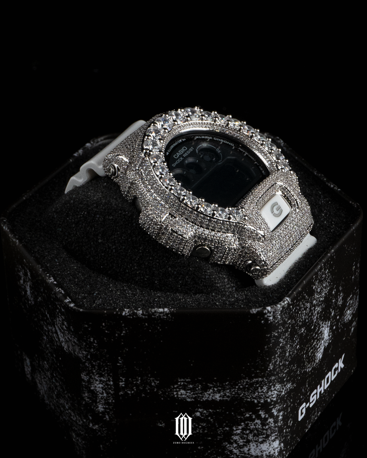 Iced Out DW6900 Watch Case - White Gold（ Case Only）