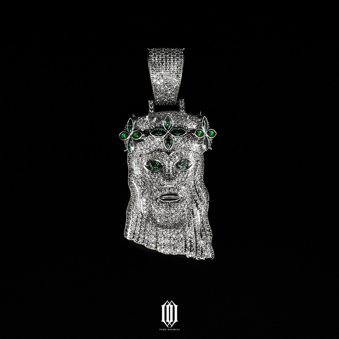 Green Clover Jesus Piece - White Gold