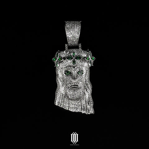 Green Clover Jesus Piece - White Gold