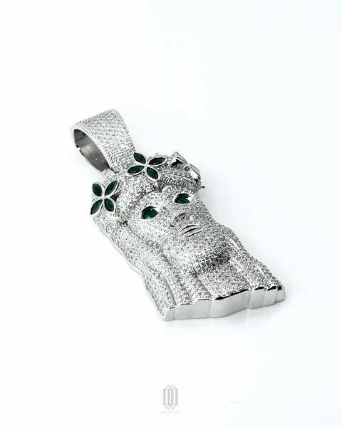 Green Clover Jesus Piece - White Gold
