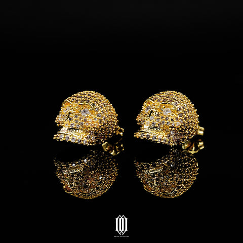 Iced Out Skull Earrings -  Gold