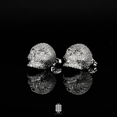 Iced Out Skull Earrings - White Gold