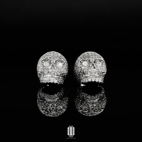 Iced Out Skull Earrings - White Gold