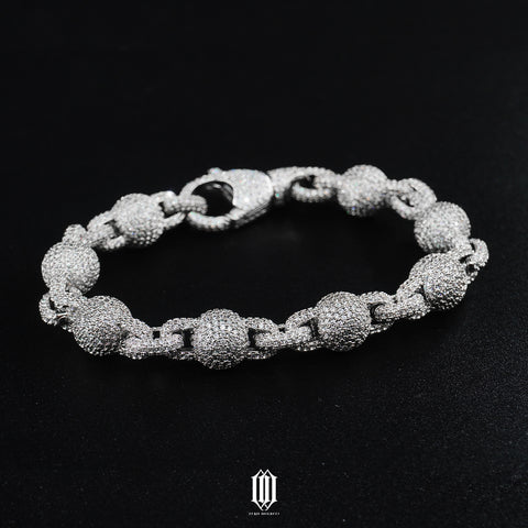 10mm Iced Out Bead Bracelet - White Gold