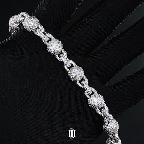 10mm Iced Out Bead Bracelet - White Gold