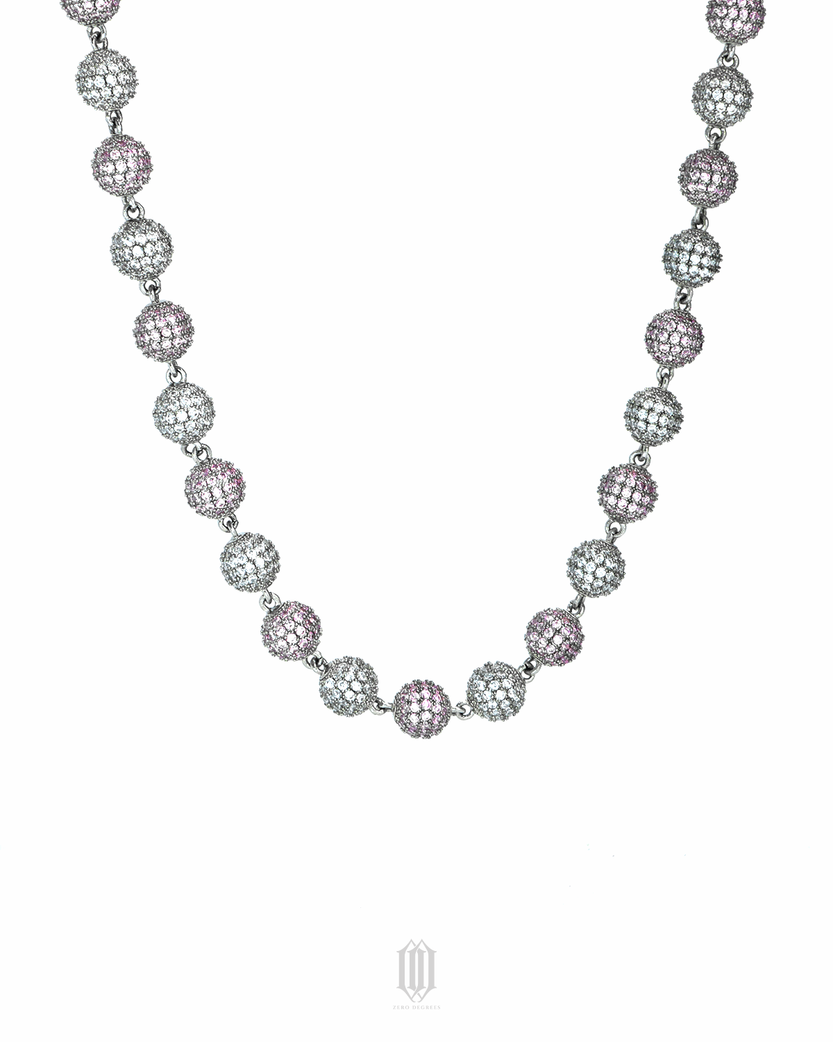 2-Tone Iced Out Bead Necklace - White Gold