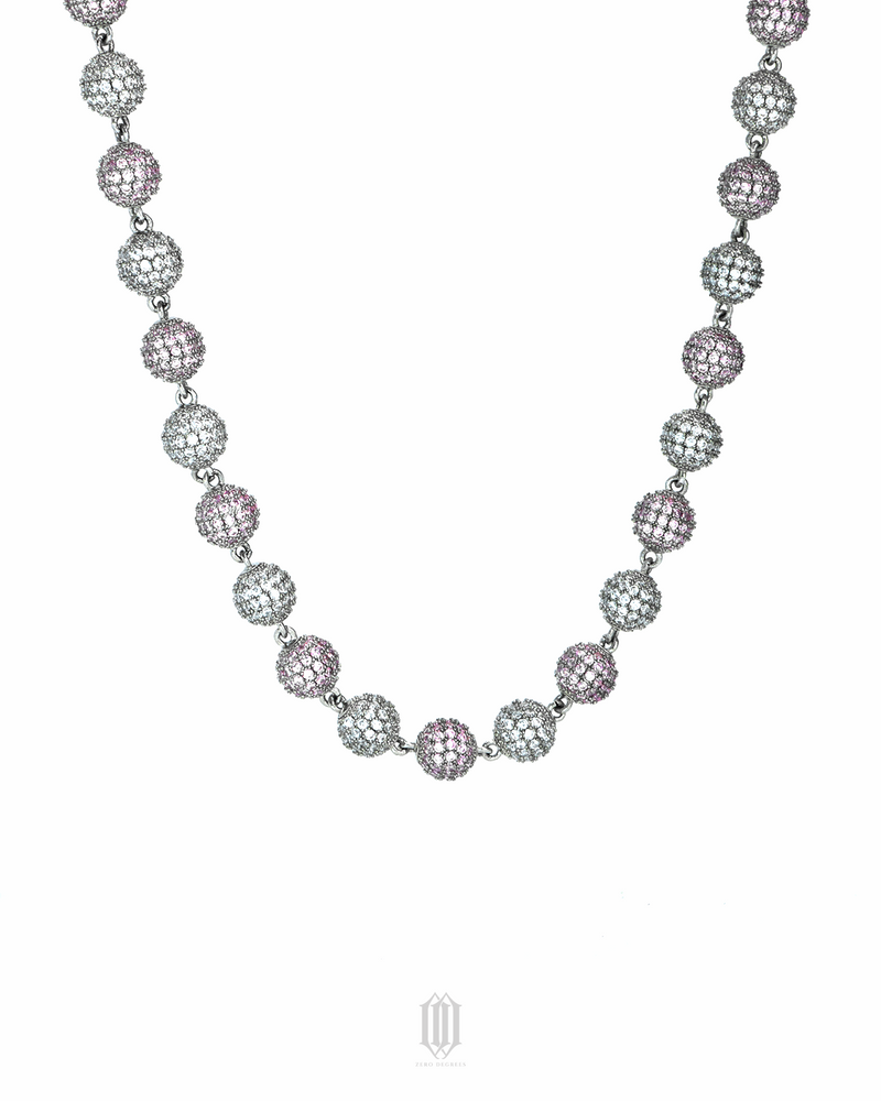2-Tone Iced Out Bead Necklace - White Gold