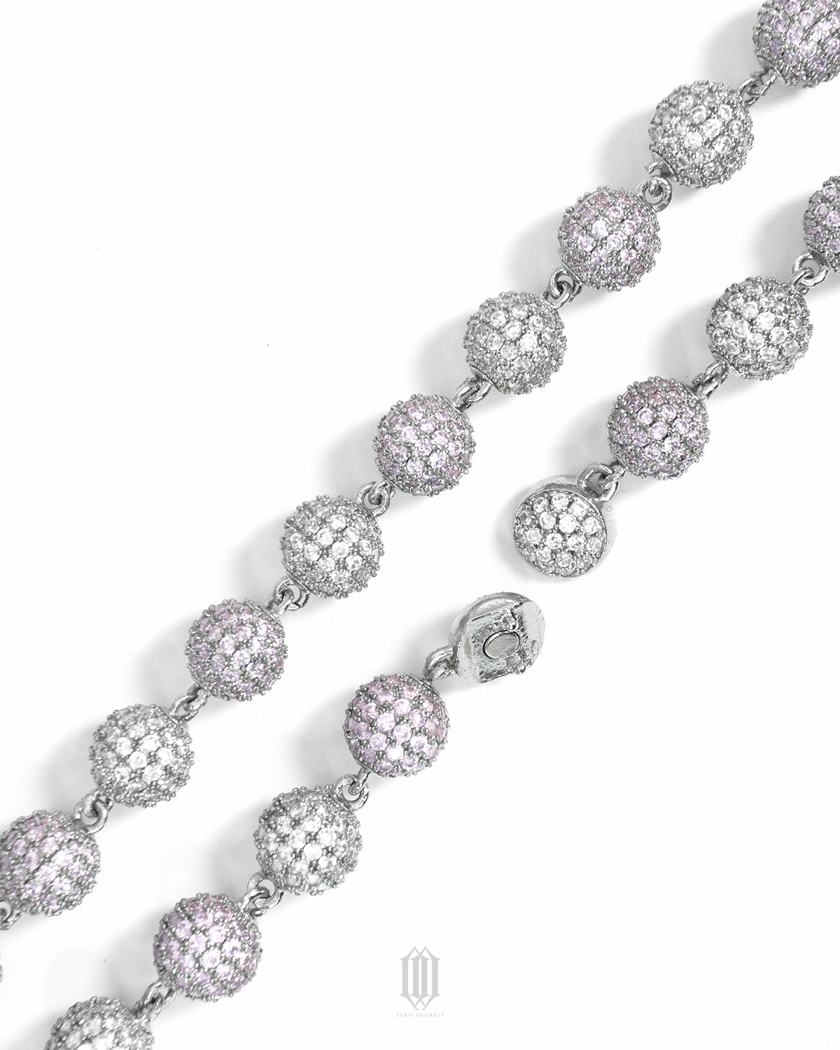 2-Tone Iced Out Bead Necklace - White Gold