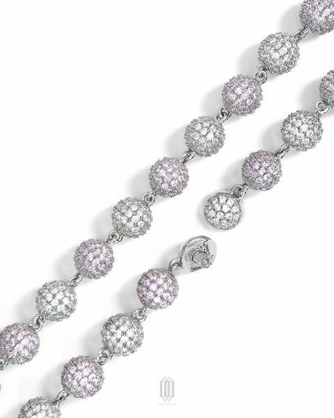 2-Tone Iced Out Bead Necklace - White Gold