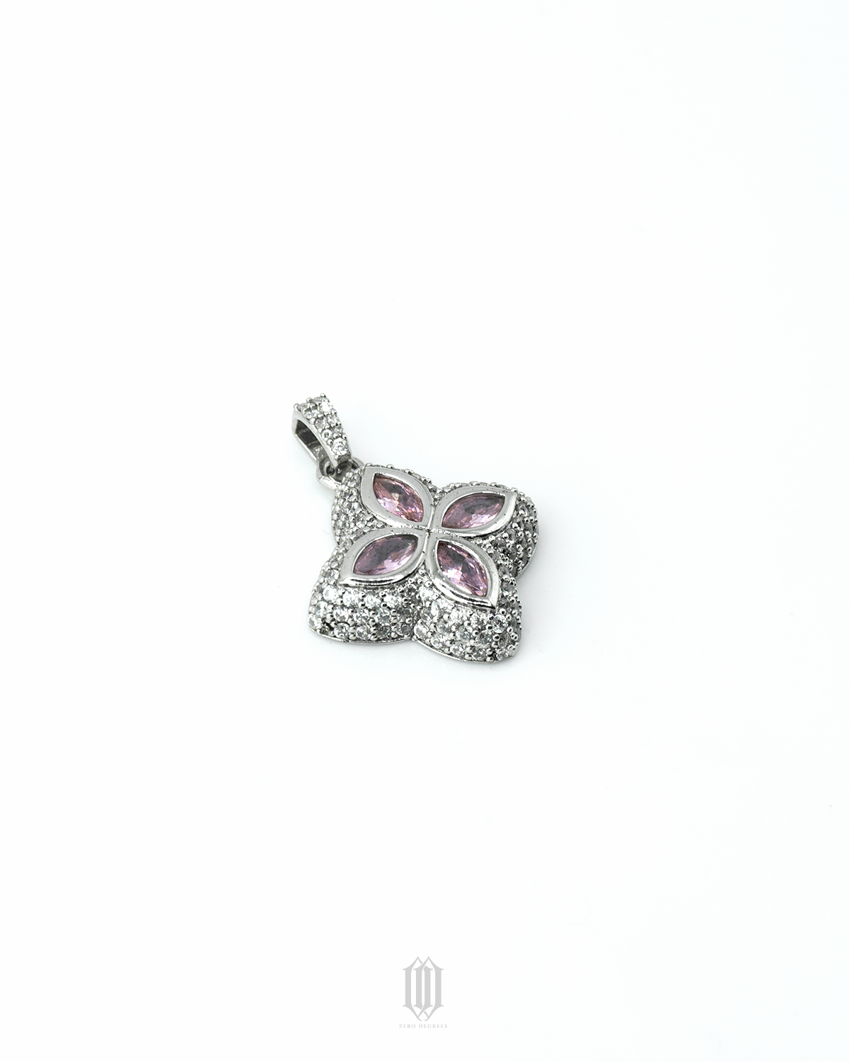 Iced Out Clover Pendant - White Gold