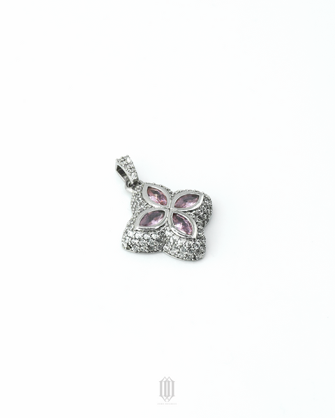 Iced Out Clover Pendant - White Gold