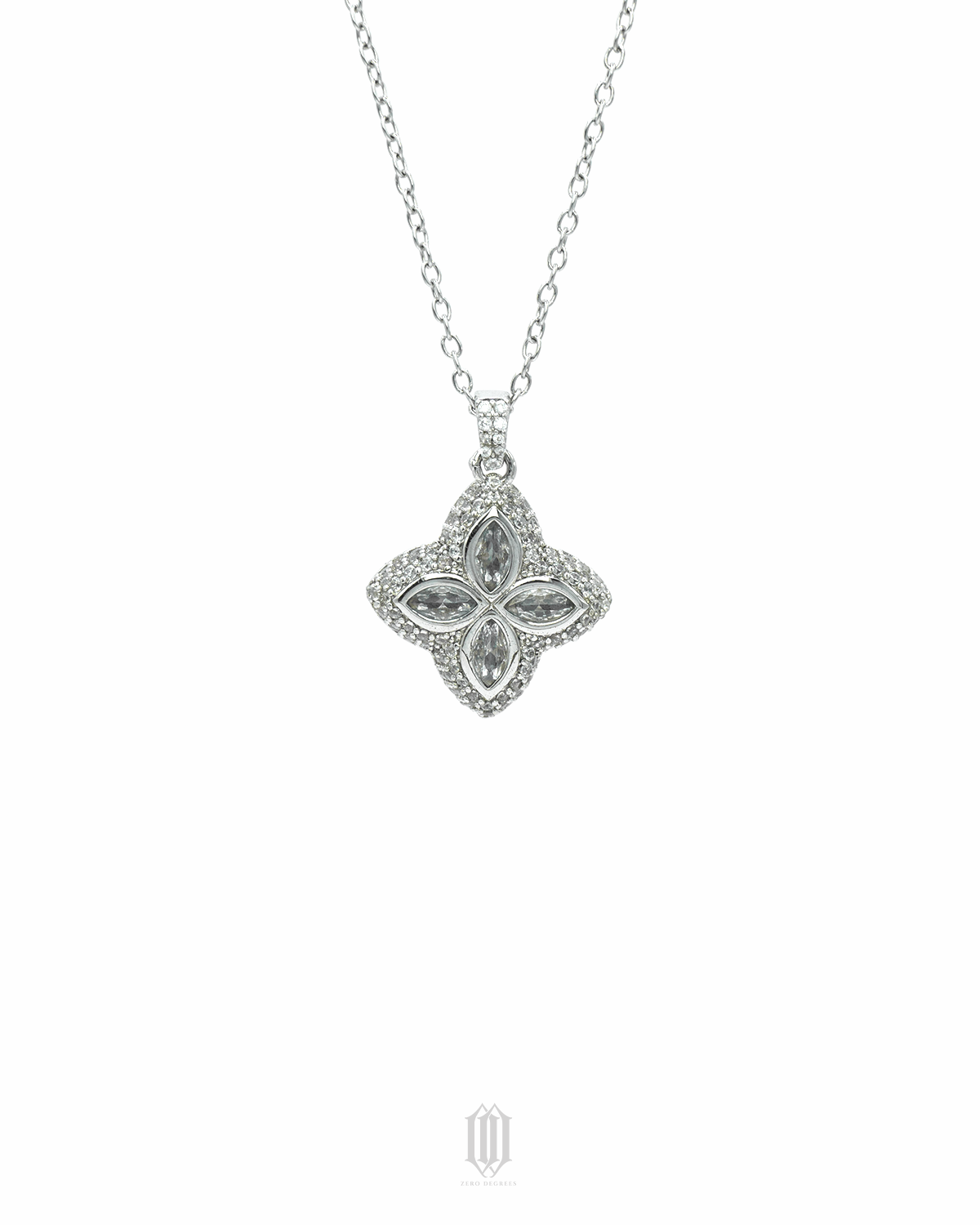 Iced Out Clover Pendant - White Gold