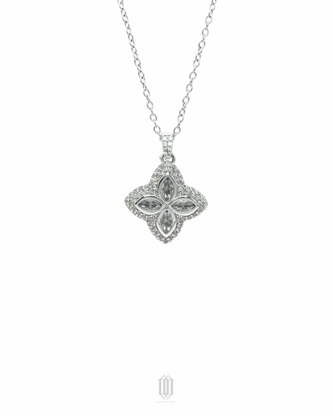 Iced Out Clover Pendant - White Gold