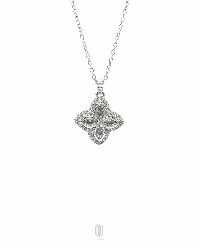 Iced Out Clover Pendant - White Gold