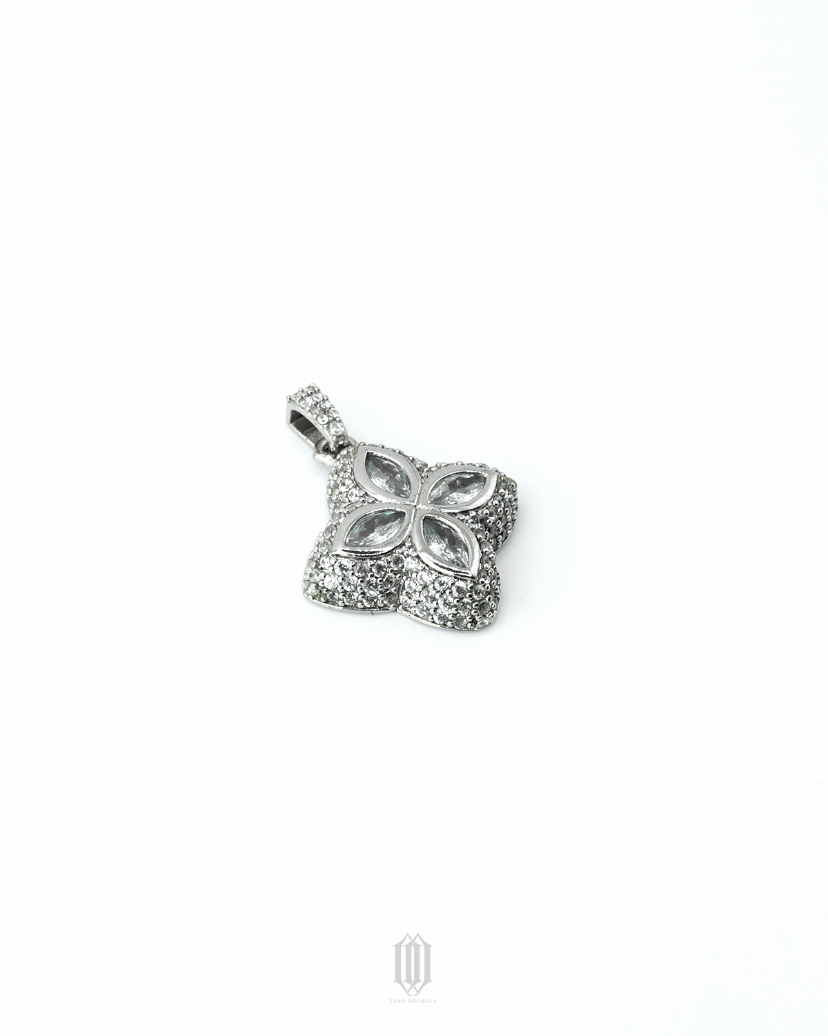 Iced Out Clover Pendant - White Gold