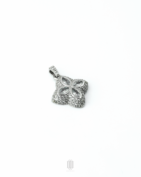 Iced Out Clover Pendant - White Gold
