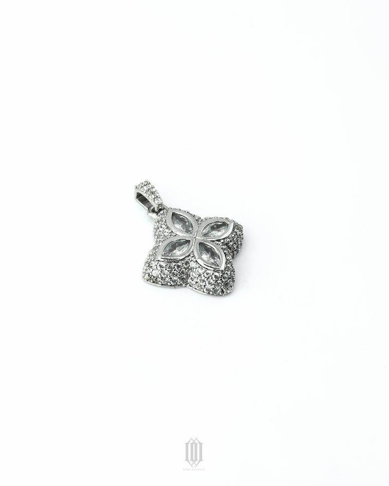 Iced Out Clover Pendant - White Gold