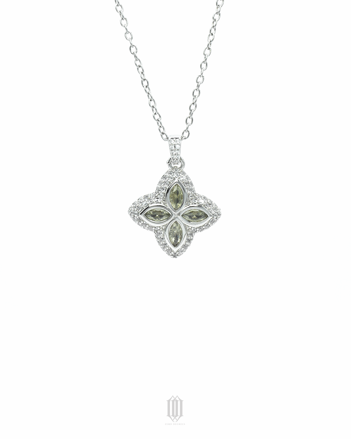 Iced Out Clover Pendant - White Gold