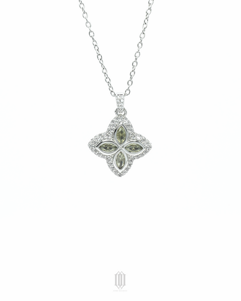 Iced Out Clover Pendant - White Gold