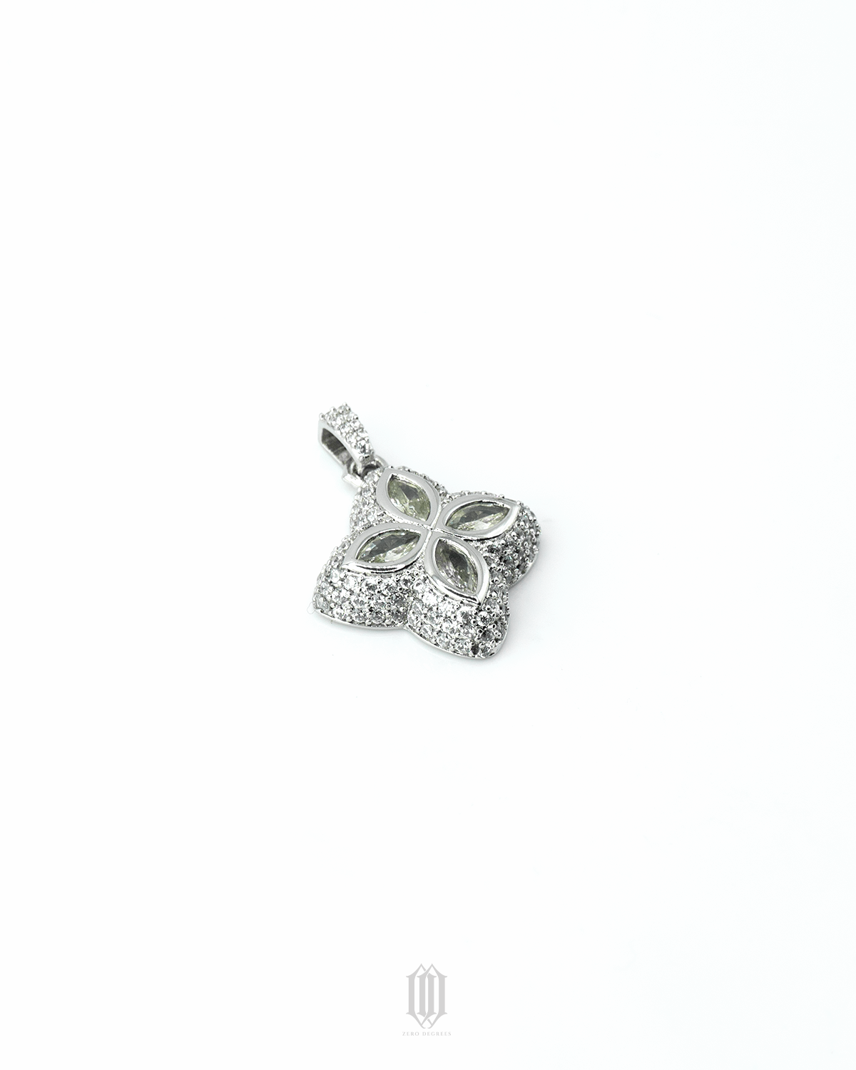 Iced Out Clover Pendant - White Gold