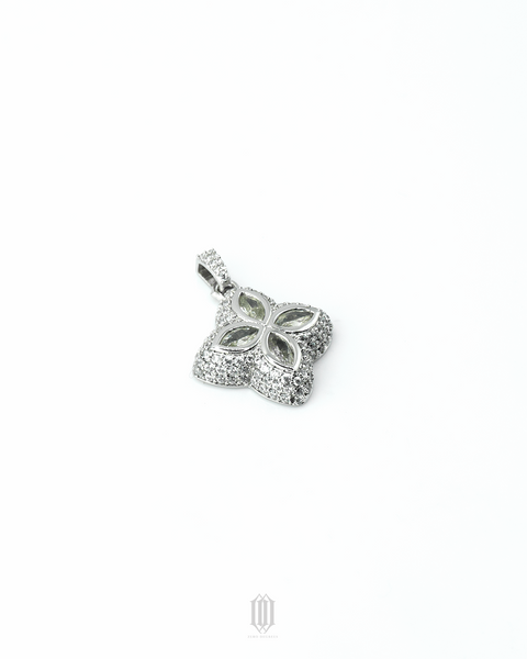 Iced Out Clover Pendant - White Gold
