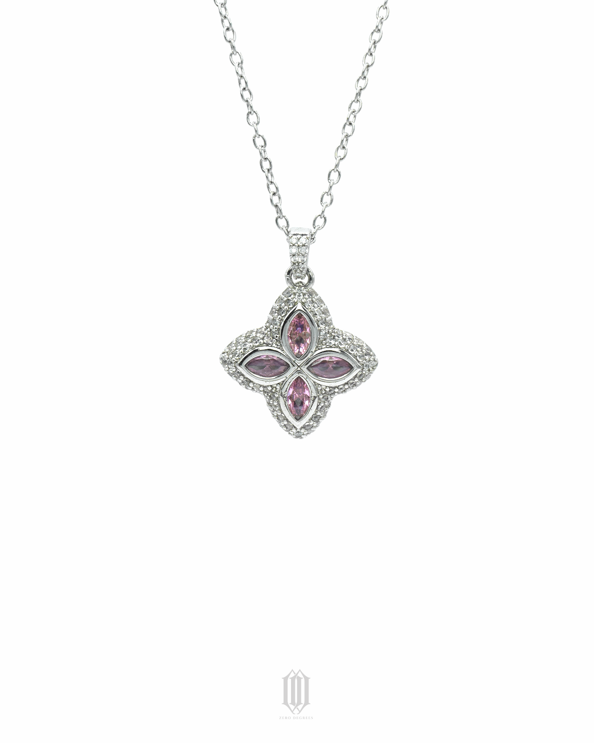 Iced Out Clover Pendant - White Gold