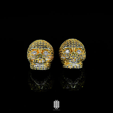 Iced Out Skull Earrings -  Gold