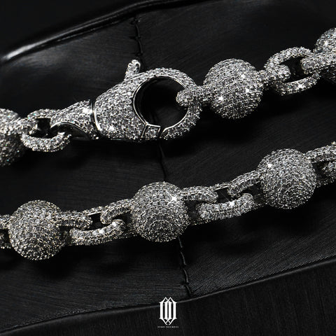 10mm Iced Out Bead Chain - White Gold