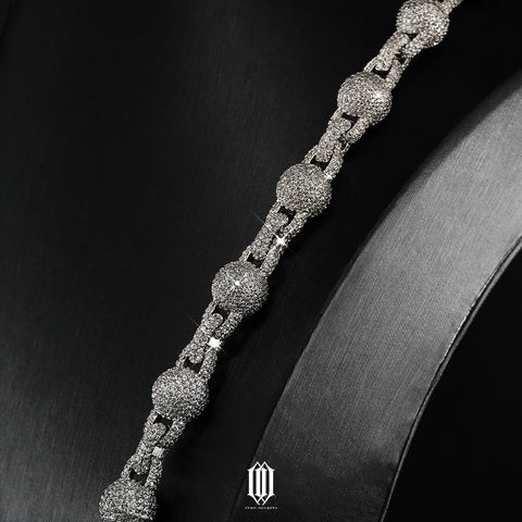 10mm Iced Out Bead Chain - White Gold