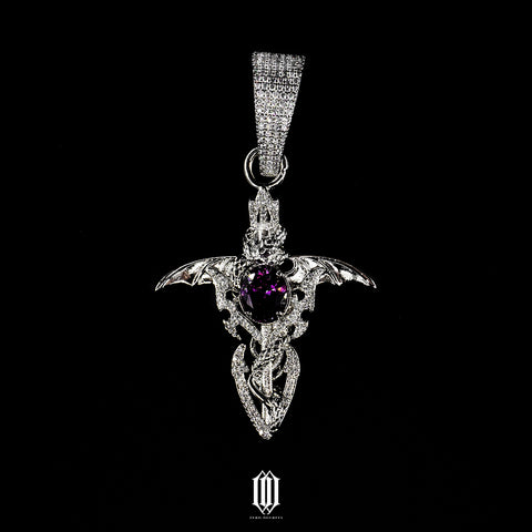 Medieval Purple Gemstone Pendant - White Gold