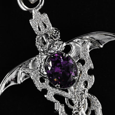 Medieval Purple Gemstone Pendant - White Gold