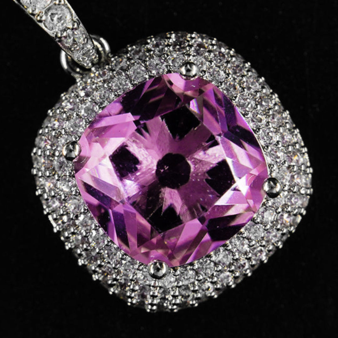 Mini Gemstone Pendant - Purple + White Gold