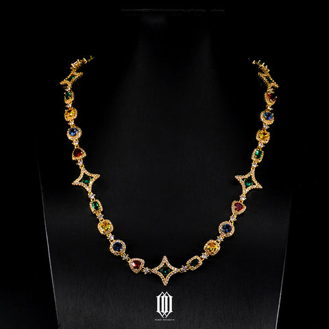 Multicolor Clustered Distinct Cut Necklace -  Gold