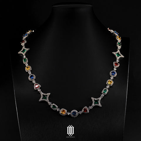 Multicolor Clustered Distinct Cut Necklace - White Gold