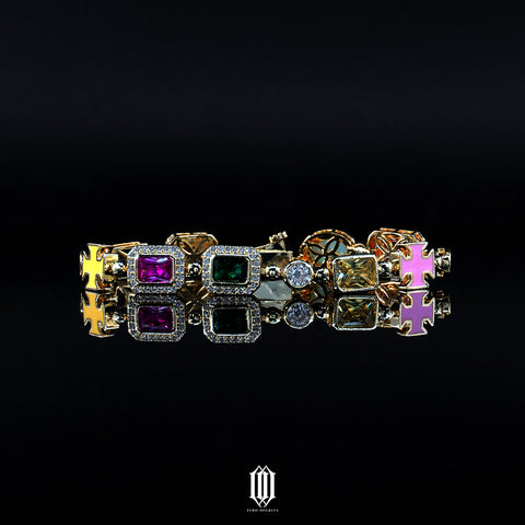 Multicolor Clustered Radiant Cut Bracelet - Gold