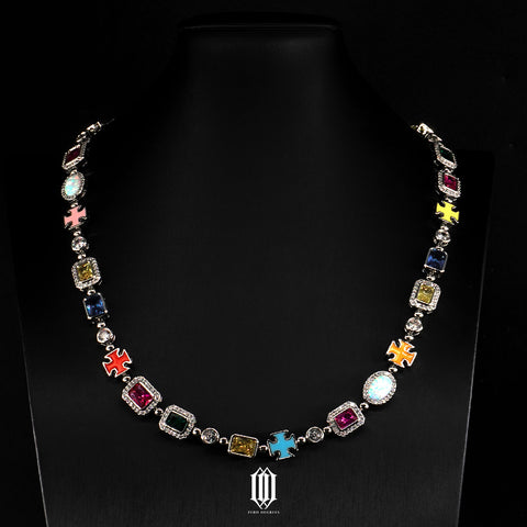 Multicolor Clustered Radiant Cut Necklace - White Gold